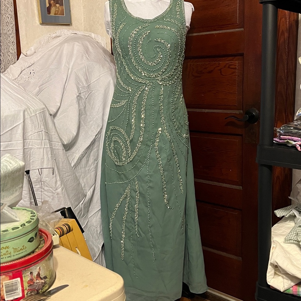 Amazon Green Maxi Dress with Silver Accents